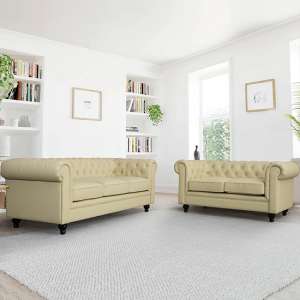 Hertford Faux Leather 3 + 2 Seater Sofa Set In Ivory - UK