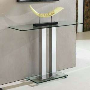 Jet Rectangular Clear Glass Console Table With Chrome Supports - UK