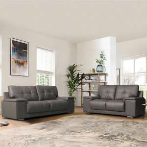 Kensington Faux Leather 3 + 2 Seater Sofa Set In Dark Grey - UK