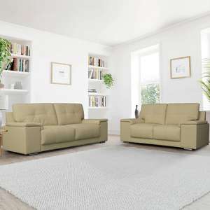 Kensington Faux Leather 3 + 2 Seater Sofa Set In Ivory - UK