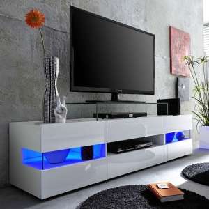 Kirsten High Gloss TV Stand In White With LED Lighting - UK