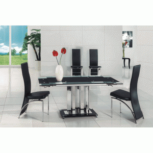 Rihanna Black Extending Glass Dining Table And 6 Romeo Chairs - UK