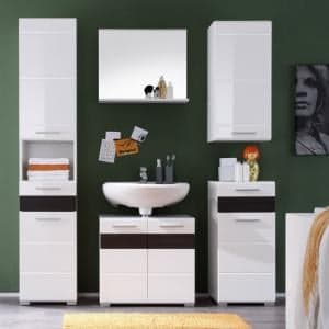 Mezzo Bathroom Set In White With High Gloss And Melinga Dark Oak - UK