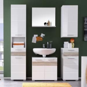 Mezzo Bathroom Set In White With High Gloss And Light Oak - UK