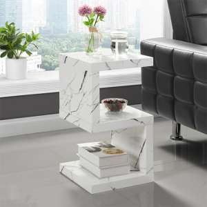 Miami High Gloss S Shape Side Table In Vida Marble Effect - UK