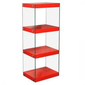 Torino Medium Display Stand In Glass With Red Gloss Shelves - UK