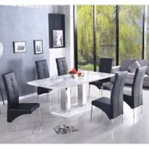 Monton Small Extending White Dining Table 6 Vesta Black Chairs - UK