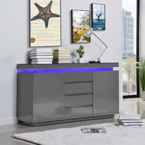 Odessa Grey High Gloss Sideboard With 2 Door 4 Drawer And LED - UK