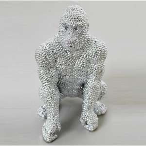 Jewel Gorilla Sitting Big Size Sculpture In Silver Finish - UK