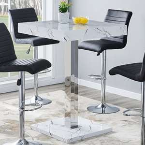 Topaz High Gloss Bar Table Square In Vida Marble Effect - UK