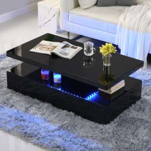 Quinton Glass Top High Gloss Coffee Table In Black With LED - UK