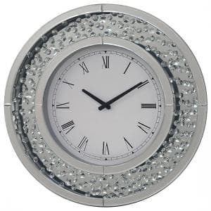 Rosalie Wall Clock Round In Mirrored Glass With Crystals Border - UK