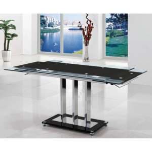 Rihanna Extending Black Glass Dining Table With Chrome Supports - UK