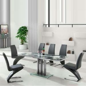 Rihanna Extending Glass Dining Table With 6 Demi Z Grey Chairs - UK
