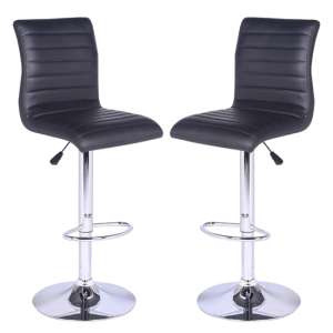 Ripple Black Faux Leather Bar Stools With Chrome Base In Pair - UK