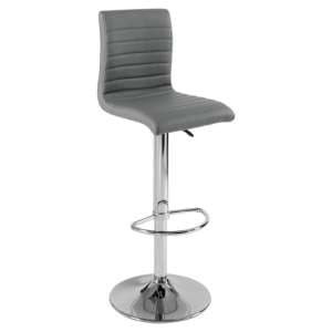 Ripple Faux Leather Bar Stool In Grey With Chrome Base - UK