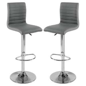 Ripple Grey Faux Leather Bar Stools With Chrome Base In Pair - UK