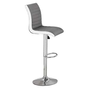 Ritz Faux Leather Bar Stool In Grey And White With Chrome Base - UK