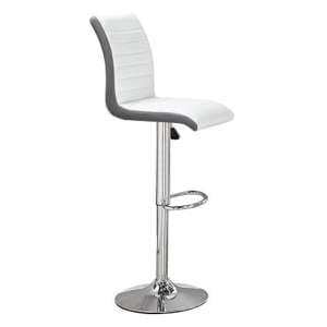 Ritz Faux Leather Bar Stool In White And Grey With Chrome Base - UK