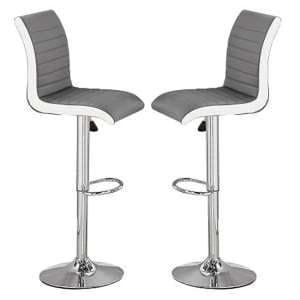 Ritz Grey And White Faux Leather Bar Stools In Pair - UK