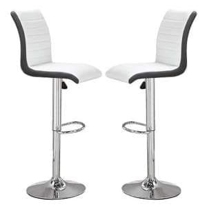 Ritz White And Black Faux Leather Bar Stools In Pair - UK