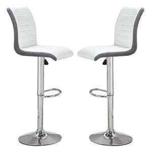 Ritz White And Grey Faux Leather Bar Stools In Pair - UK