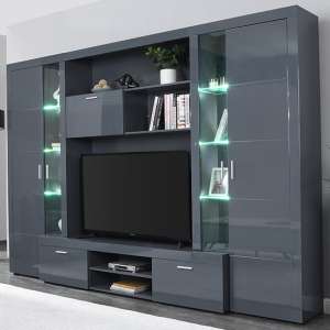 Roma Entertainment Unit Grey With High Gloss Fronts And LED - UK