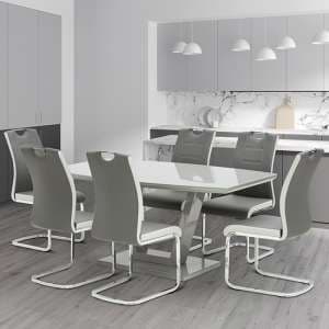 Samson Glass Dining Table In Grey High Gloss With 6 Chairs - UK