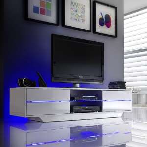 Sienna High Gloss TV Stand In White With Multi LED Lighting - UK