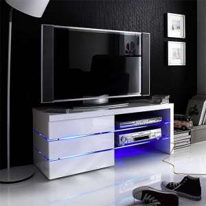 Sonia High Gloss TV Stand In White With LED Lighting - UK