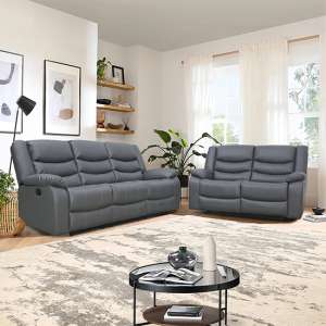 Sorreno 3+2 Bonded Leather Recliner Sofa Set In Dark Grey - UK