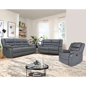 Sorreno 3+2+1 Bonded Leather Recliner Sofa Set In Dark Grey - UK