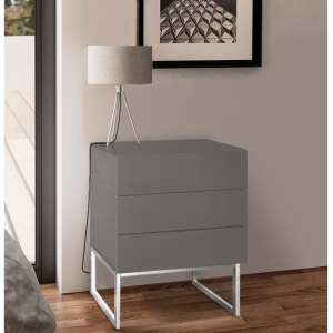 Strada High Gloss Bedside Cabinet With 3 Drawers In Grey - UK