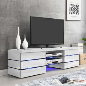 Svenja High Gloss TV Stand In White With Blue LED Lighting - UK