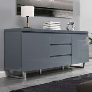 Sydney Large High Gloss Sideboard With 2 Door 3 Drawer In Grey - UK