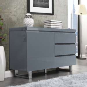 Sydney Small High Gloss Sideboard With 1 Door 3 Drawer In Grey - UK