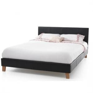 Tivolin Bed In Black Faux Leather With Wooden Legs - UK