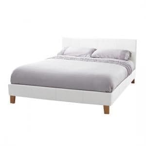 Tivolin Bed In White Faux Leather With Wooden Legs - UK