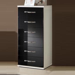 Luton Chest of Drawers Tall In High Gloss Black Alpine White - UK