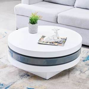 Triplo Round High Gloss Rotating Coffee Table In White And Grey - UK