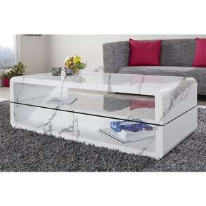 Xono High Gloss Coffee Table With Shelf In Diva Marble Effect - UK