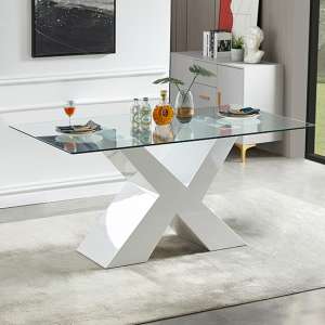 Zanti Clear Glass Dining Table With White High Gloss Legs - UK