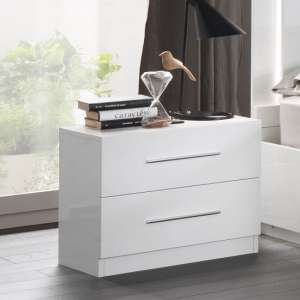 Abby Bedside Cabinet In White High Gloss And 2 Drawers - UK
