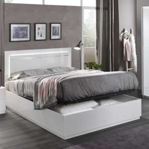 Abby King Size Ottoman Bed In White High Gloss And Lights - UK