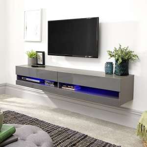 Goole Wall Mounted Medium TV Wall Unit In Grey Gloss With LED - UK