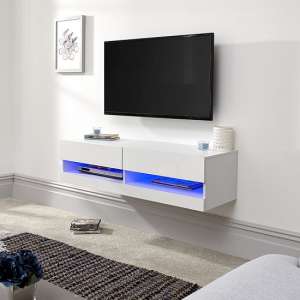 Goole Wall Mounted Small TV Wall Unit In White Gloss With LED - UK