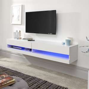 Goole Wall Mounted Large TV Wall Unit In White Gloss With LED - UK