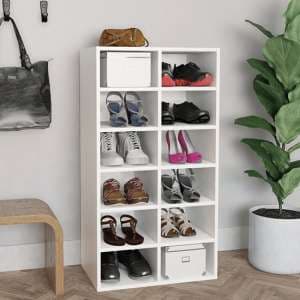 Acciai Wooden Shoe Storage Rack With 12 Shelves In White - UK