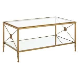 Acox Rectangular Clear Glass Top Coffee Table With Gold Frame - UK