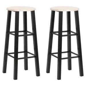 Adelia Natural Wooden Bar Stools With Steel Frame In A Pair - UK